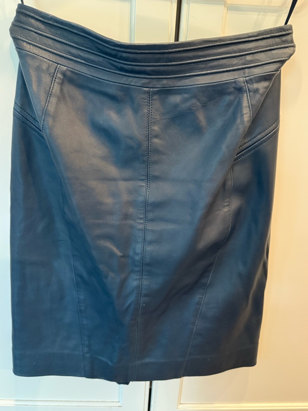 Etcetera Navy Leather Pencil Skirt